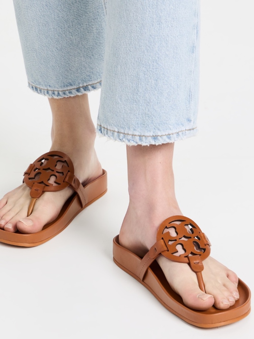 Tory Burch Women's Miller Cloud Leather Sandal - Bourbon Miele - Picture 5 of 7